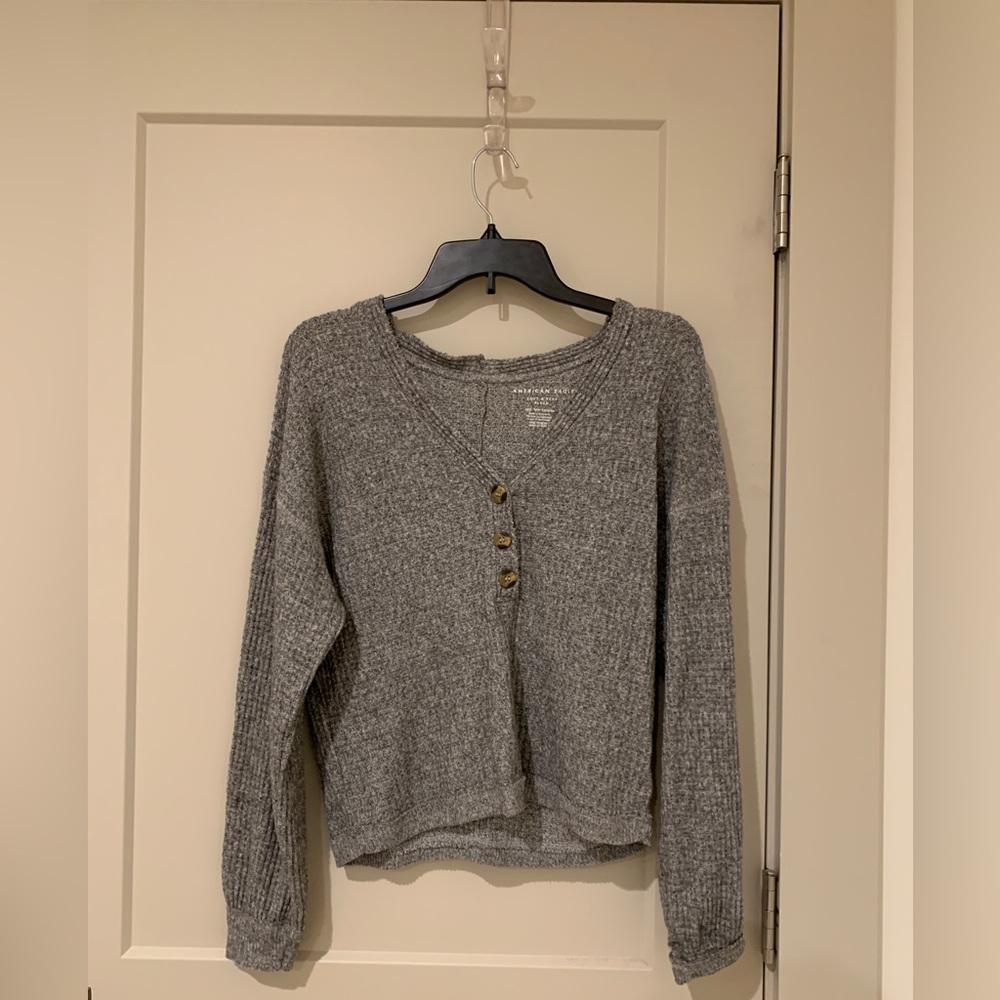 Waffle knit button up shirt